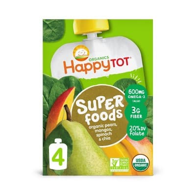Happytot Super Foods Organic Pears Mangos &#38; Spinach With Super Chia