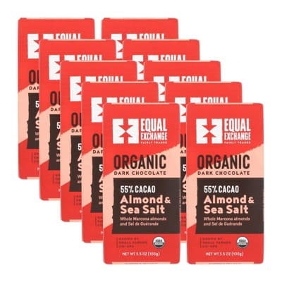 Equal Exchange Chocolate Bars, Dark Chocolate, Almond & Sea Salt, 55% Cacao