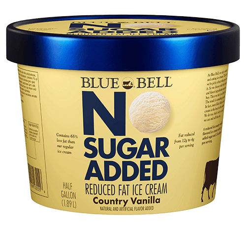 Blue Bell Ice Cream Low Fat No Sugar Added Country Vanilla .50 Gallon