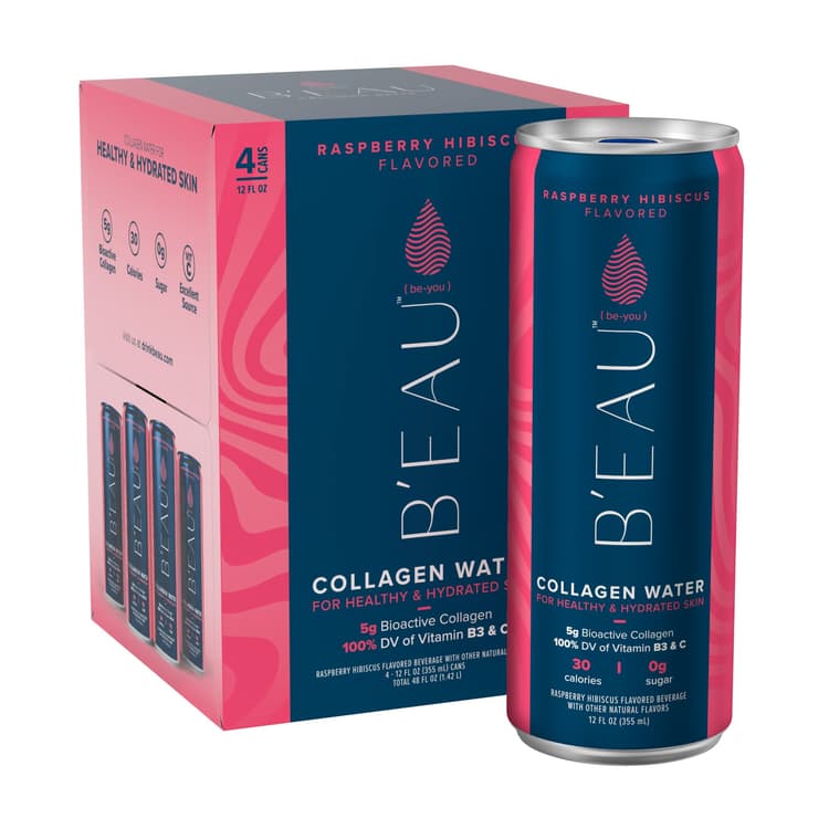 B'Eau Collagen Water, Raspberry Hibiscus Flavored Water