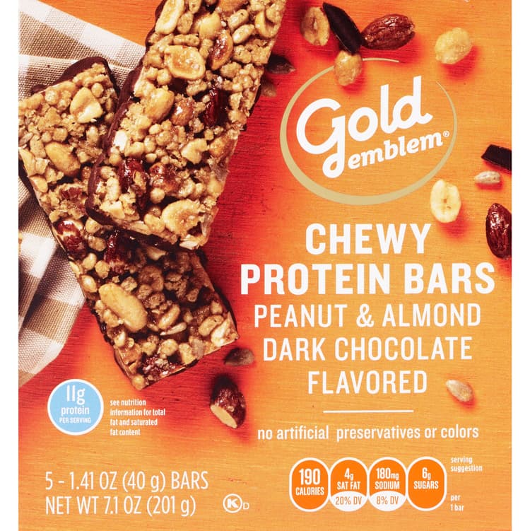 Gold Emblem Peanut And Almond Dark Chocolate Chewy Protein Bar
