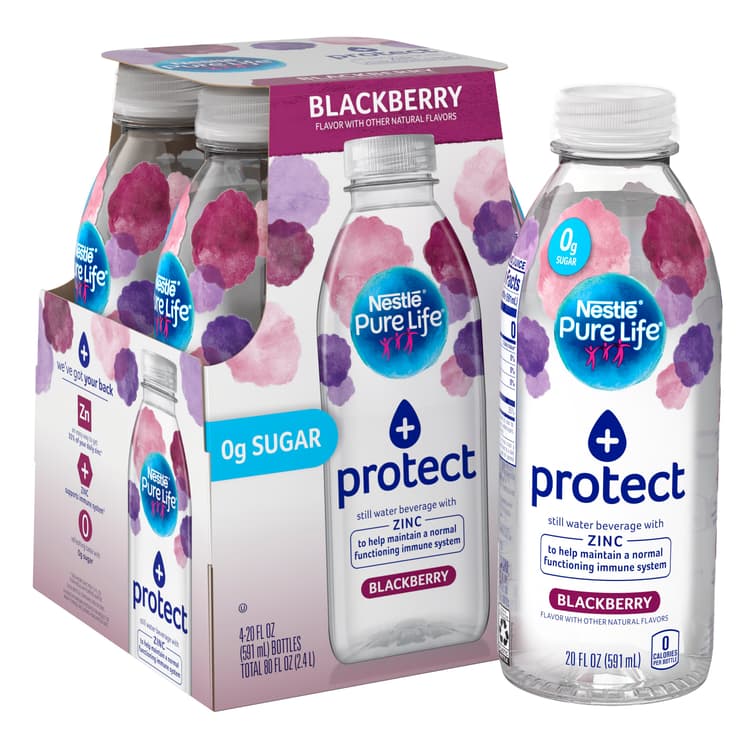 Pure Life + Protect Blackberry Flavored Water With Zinc, Bottles