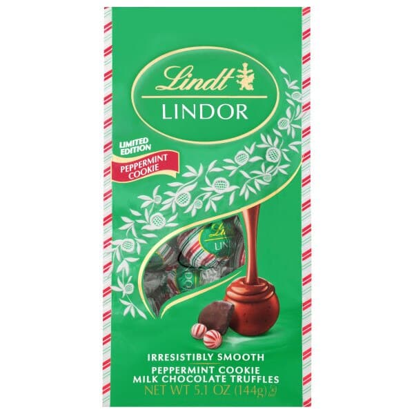 Lindt Lindor Holiday Limited Edition Peppermint Cookie Milk Chocolate Candy Truffles With Smooth Peppermint Truffle Center