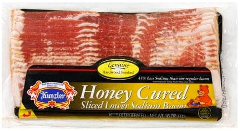 Kunzler Bacon Honey Cured Sliced Lower Sodium Bacon