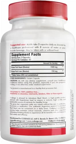 Codeage Grass-Fed Beef Heart Non-Defatted Glandular Supplement Capsules