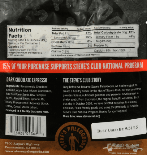 Steves Paleokrunch Dark Chocolate Espresso Bar