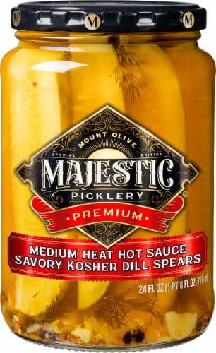 Majestic Picklery Premium Medium Heat Hot Sauce Kosher Dill Spears Pickles