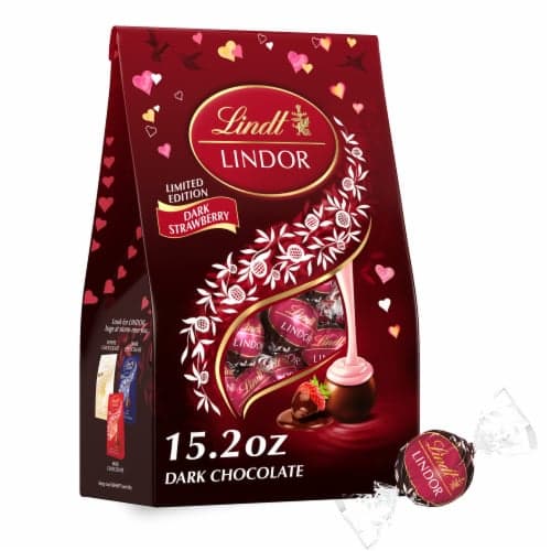 Lindt Lindor Valentine'S Strawberry Dark Chocolate Candy Truffles Bag