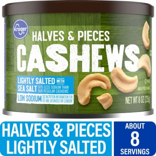 Kroger Lightly Salted With Sea Salt Cashews Halves &