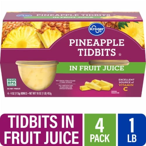 Kroger Pineapple Tidbits Cups In 100% Pineapple Juice