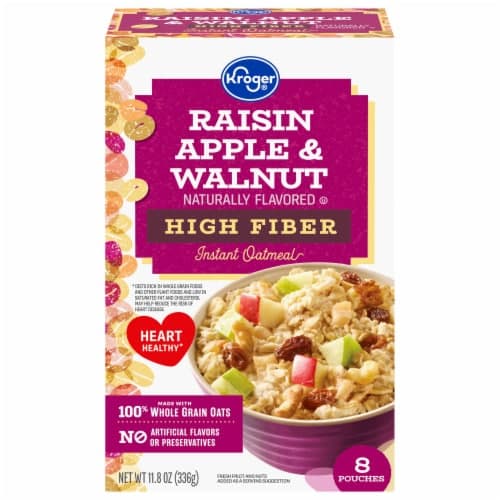 Kroger Raisin, Apple & Walnut High Fiber Naturally Flavored Instant Oatmeal Pouches