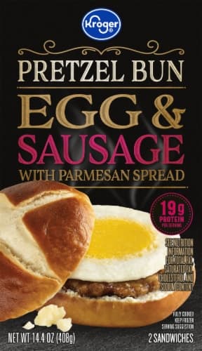 Kroger Pretzel Bun Egg & Sausage Breakfast Sandwich