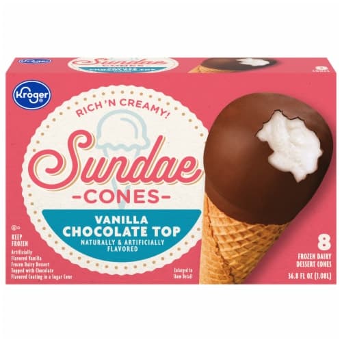 Kroger Fun Days Sundaes Vanilla Chocolate Top  Dairy Dessert Cones
