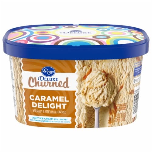 Kroger Deluxe Churned Caramel Delight Light Ice Cream Tub