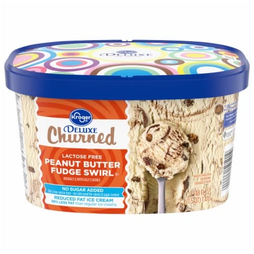 Kroger Deluxe Lactose Free No Sugar Added Peanut Butter Fudge Swirl Ice Cream Tub