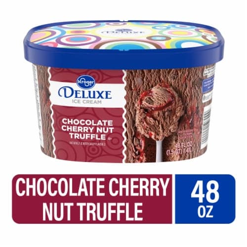 Kroger Deluxe Chocolate Cherry Nut Truffle Ice Cream Tub