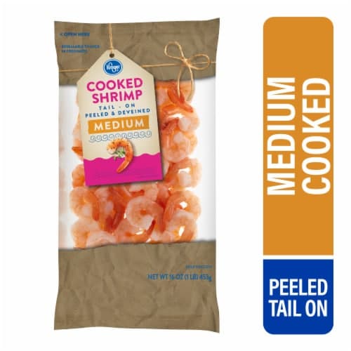 Kroger Medium Peeled & Deveined Cooked Shrimp Tail-On