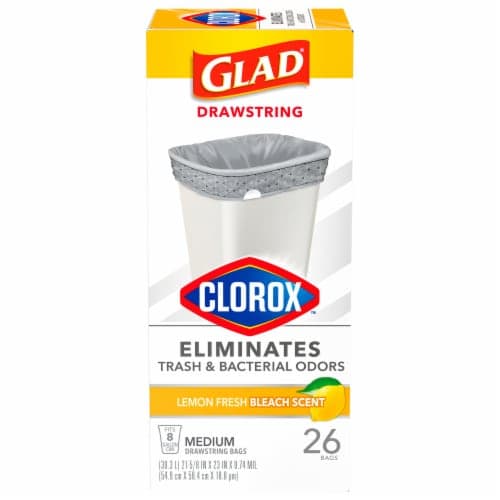 Glad Clorox 8 Gallon Medium Lemon Fresh Bleach Scent Drawstring Bags Medium 26 Bags