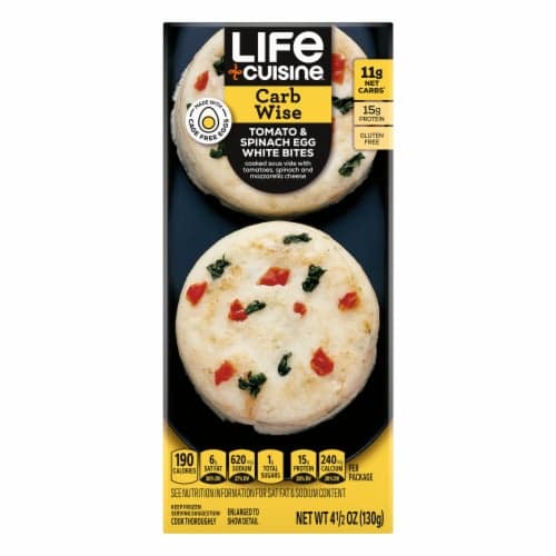 Life Cuisine  Meal Tomato & Spinach Egg White Egg Bites, Carb Wise Microwave Meal, Carb Conscious  Snacks