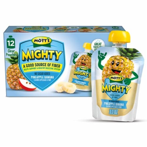 Mott'S Mighty No Sugar Added Pineapple Banana Applesauce Pouches