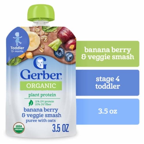 Gerber Plant-Tastic Organic For Toddler Banana Berry & Veggie Smash With Oats
