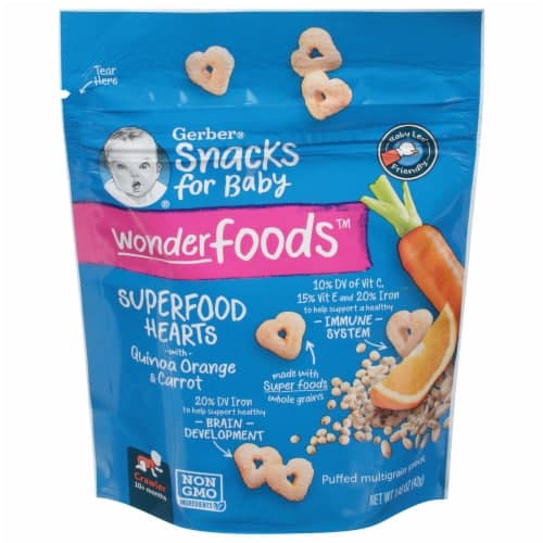 Gerber Snacks For Baby Wonderfoods Superfood Hearts With Quinoa Orange & Carrot