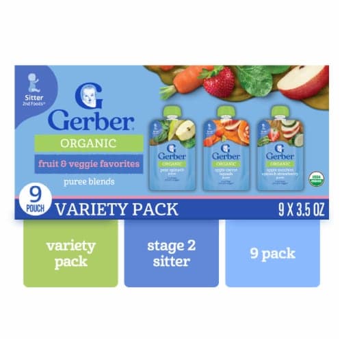 Gerber Organic Fruit & Veggie 2Nd Foods For Baby Variety Pack Pouch
