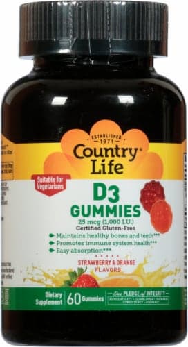Country Life Strawberry & Orange D3 Gummies 1000Iu