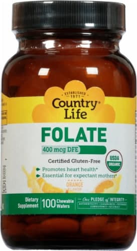 Country Life Folate 400 Mcg Orange Flavor Chewable Wafers
