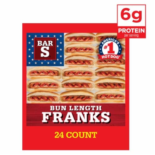 Bar-s Bun Length Franks Hot Dogs, 24 Franks Per Package, 3 Pound