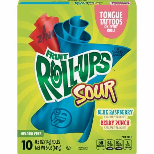 Fruit Roll-Ups Fruit Flavored Snacks, Blue Raspberry/Berry Punch, Sour
