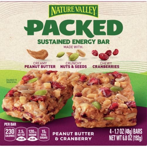 Nature Valley Sustained Energy Bar, Peanut Butter & Cranberry, Packed