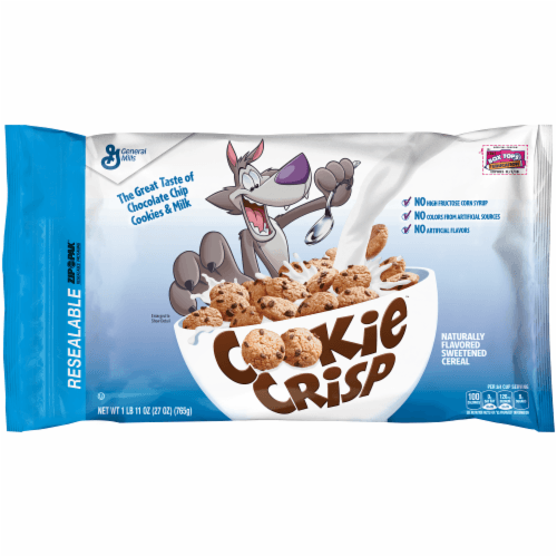 Cookie Crisp Cereal, Chocolate Chip Cookie Flavored Cereal, Zip