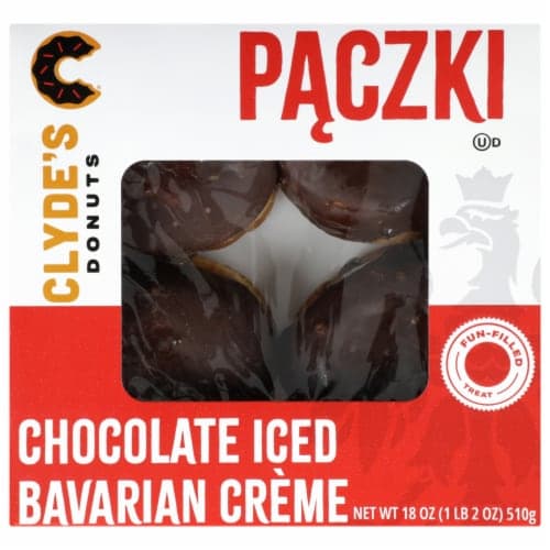 Clydes Donuts Chocolate Iced Bavarian Creme Paczki