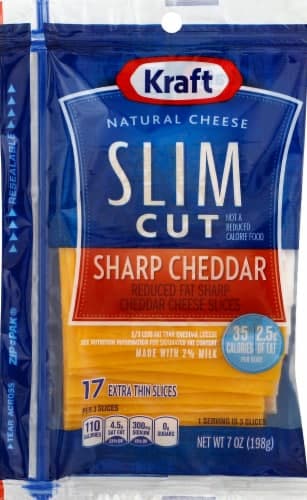 Kraft Cheese Slices, Reduce Fat, Sharp Cheddar, Slim Cut