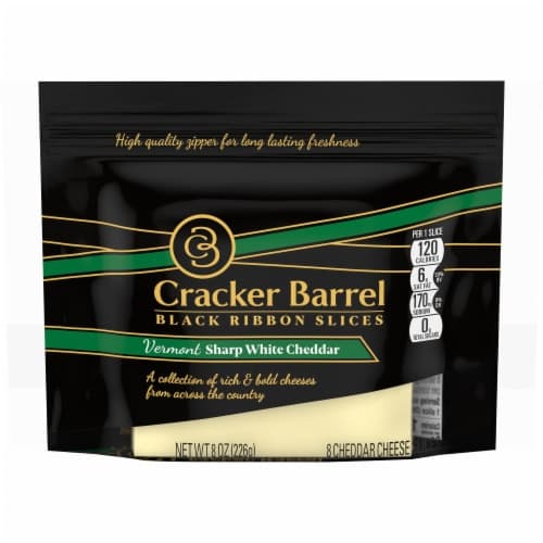 Cracker Barrel Black Ribbon Natural Slices Vermont Sharp White Cheddar