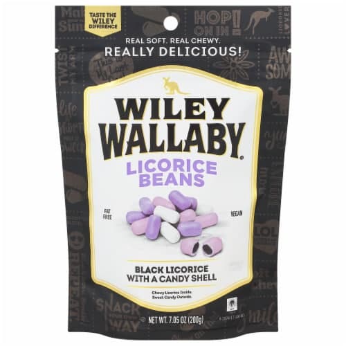 Wiley Wallaby Black Licorice Beans With Candy Shell