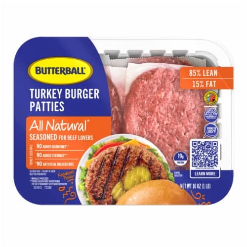 Butterball Everyday Fresh 91% Lean Seasoned Turkey Burger Patties. Tray