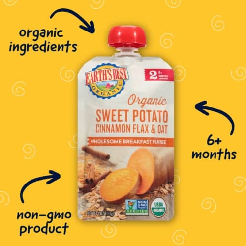 Earth'S Best Organic Baby Food Sweet Potato Cinnamon Flax And Oat Wholesome Breakfast Puree Pouches