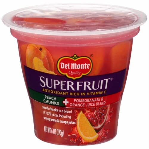 Del Monte, Superfruit - Peach Chunks, In A Pomegranate & Orange Juice Blend