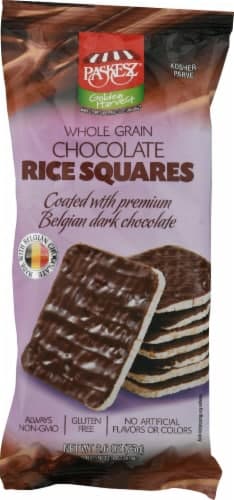 Paskesz Golden Harvest Whole Grain Chocolate Rice Squares Coated With Premium Belgian Dark Chocolate
