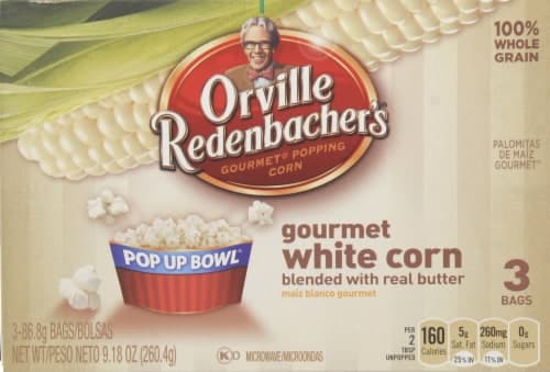 Orville Redenbachers Popping Corn, Gourmet, Microwave, Gourmet White Corn, Pop Up Bowl Bags
