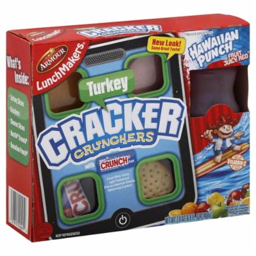 Armour Lunchmakers Turkey Cracker Crunchers Tray With Hawaiian Punch Fruit Juicy Red Flavored Juice Drink. Oz