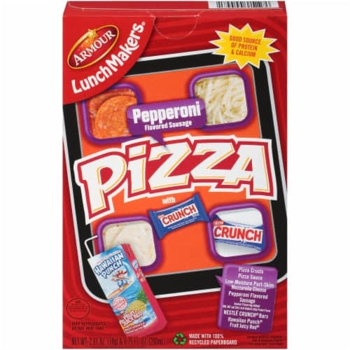 Armour Lunchmakers Pepperoni Pizza. Tray With Hawaiian Punch Fruit Juicy Red Flavored Juice Drink. Oz