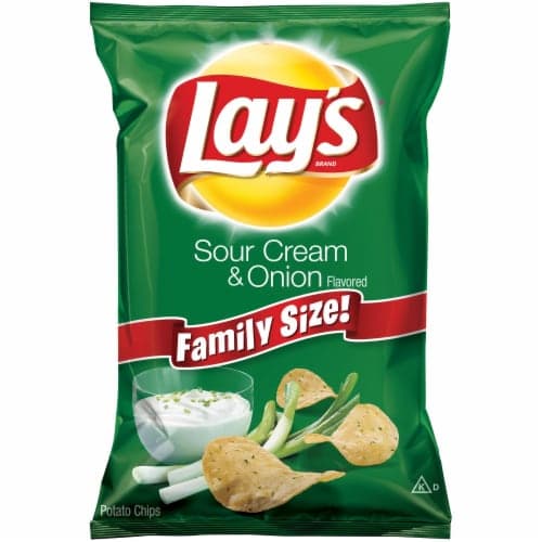 Lays Potato Chips, Sour Cream & Onion Flavored, Family Size!