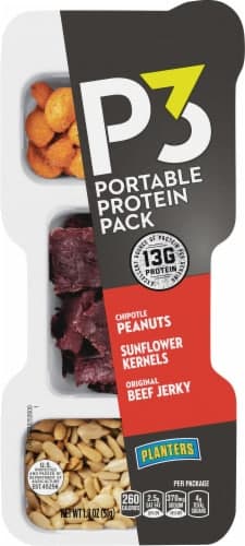 P3 Chipotle Peanuts, Sunflower Kernels And Original Beef Jerky Portable Protein