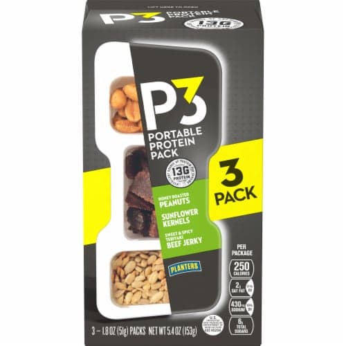 Planters P3 Honey Roasted Peanuts, Sweet And Spicy Teriyaki Beef Jerky And Sunflower Kernels Snack Mix