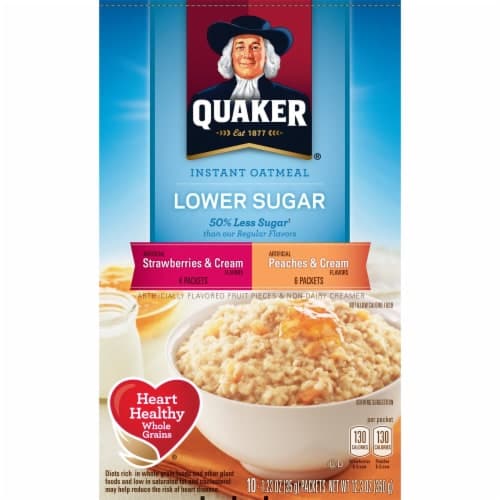 Quaker Instant Oatmeal, Lower Sugar, Strawberries & Cream, Peaches & Cream