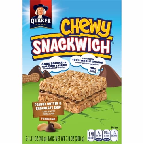 Quaker Snack Bars, Peanut Butter & Chocolate Chip, Chewy