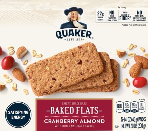 Quaker Snack Bars, Crispy, Baked Flats, Cranberry Almond